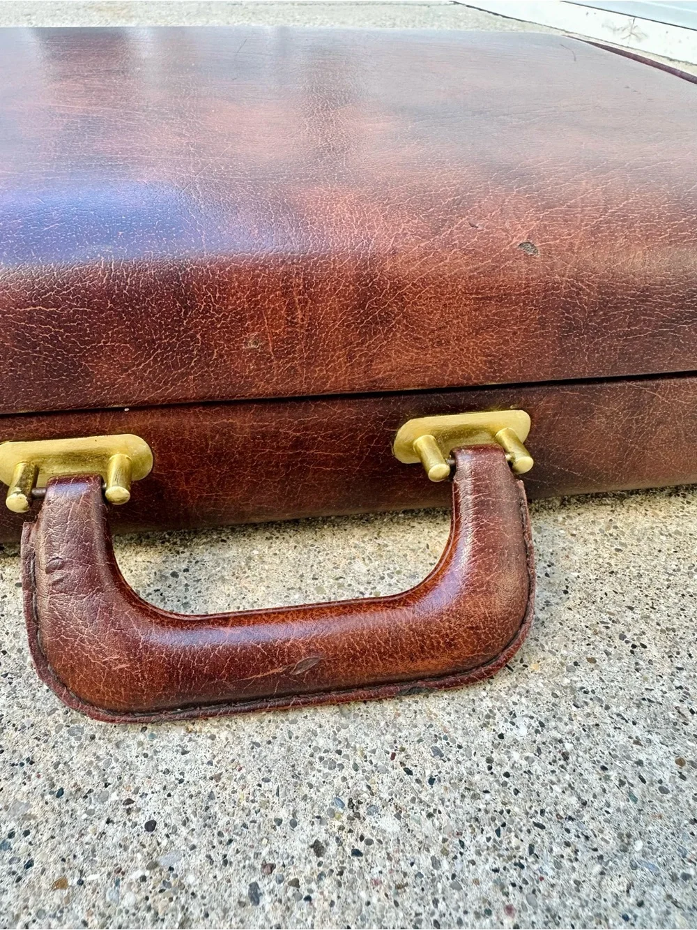 Vintage Classic Marbled Brown Leather Attaché Briefcase for Men, Hard Suitcase